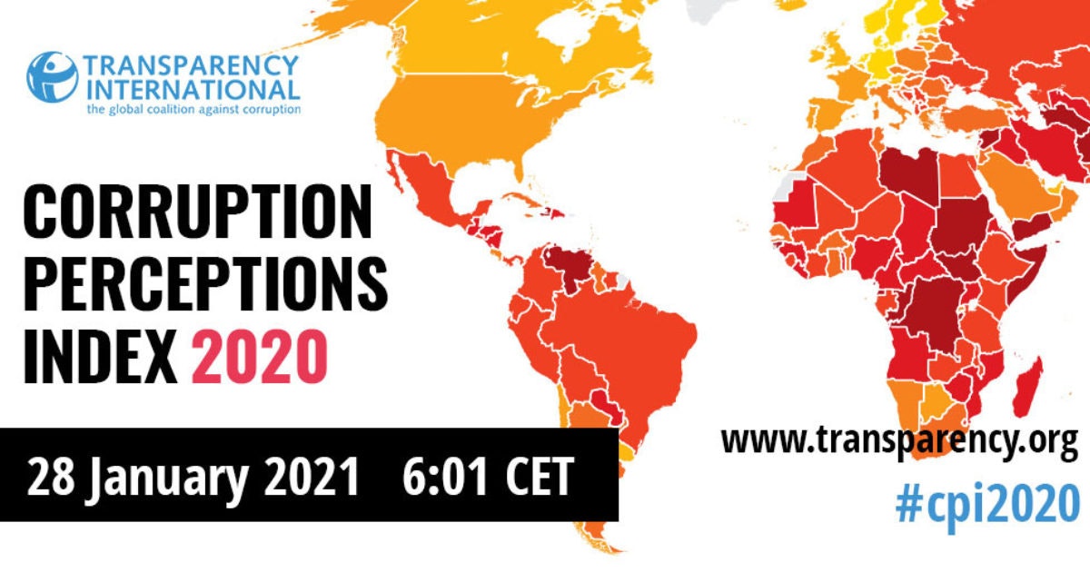 Transparency International’s 2020 Corruption Perceptions Index to be published January 28, 2021